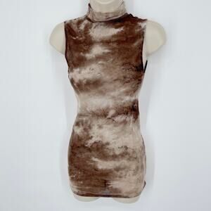 Enza Costa Tie Dye Sheer Cotton Mesh Turtleneck Top NEW Sz M *READ* Brown Tan